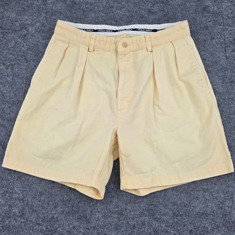 Polo Golf Ralph Lauren Mens 31 Pleated Shorts Pale Yellow Cotton Twill Classic